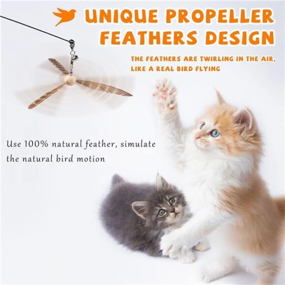 Cat Wand Toys, Interactive Cat Toys with 3 Feather Refills - Picture 2 of 7